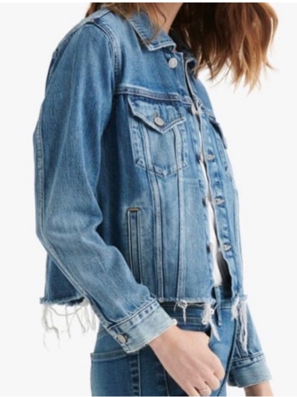 NWT Lucky Brand  Cropped Denim Frayed Edge Hem  Sz M